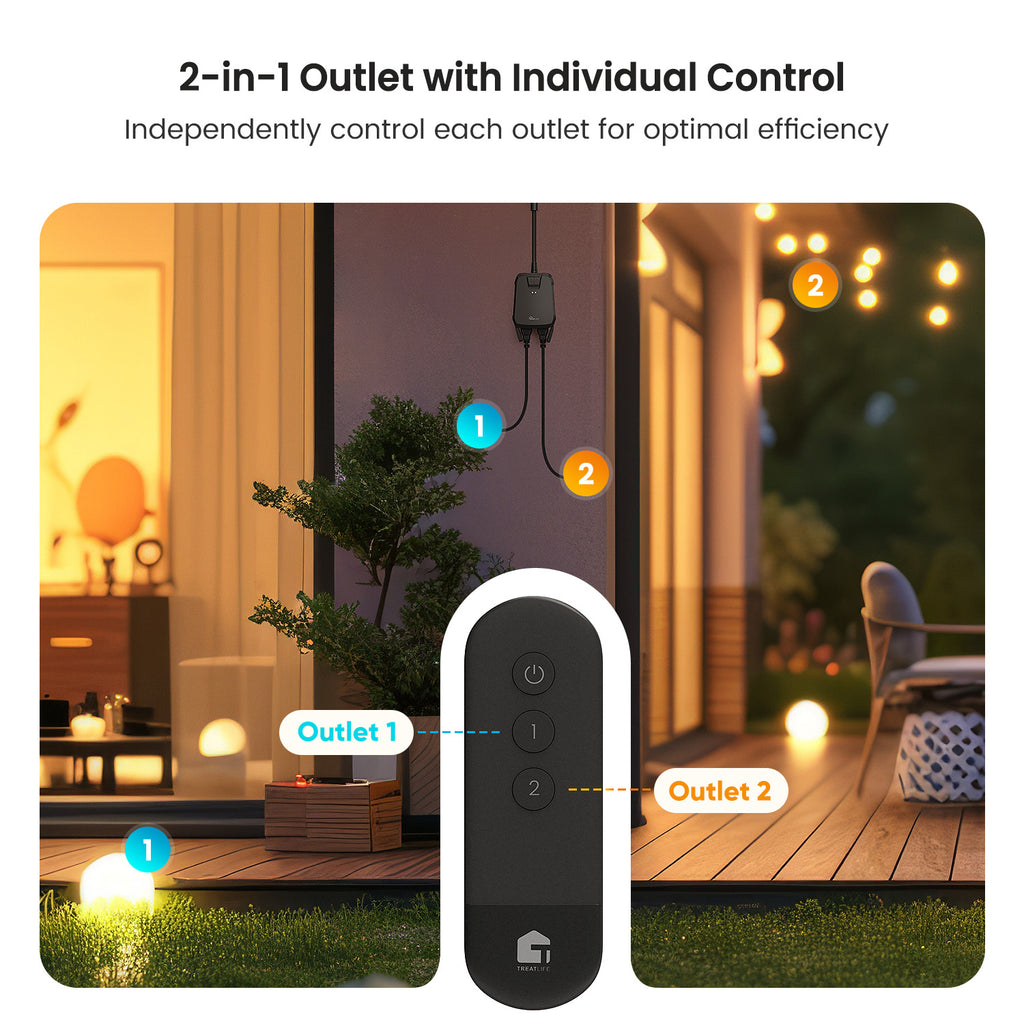 TREATLIFE 2-in-1 Wireless Remote Control Outlet IP64 Weather-Resistant Max Power 1800W  Battery Included