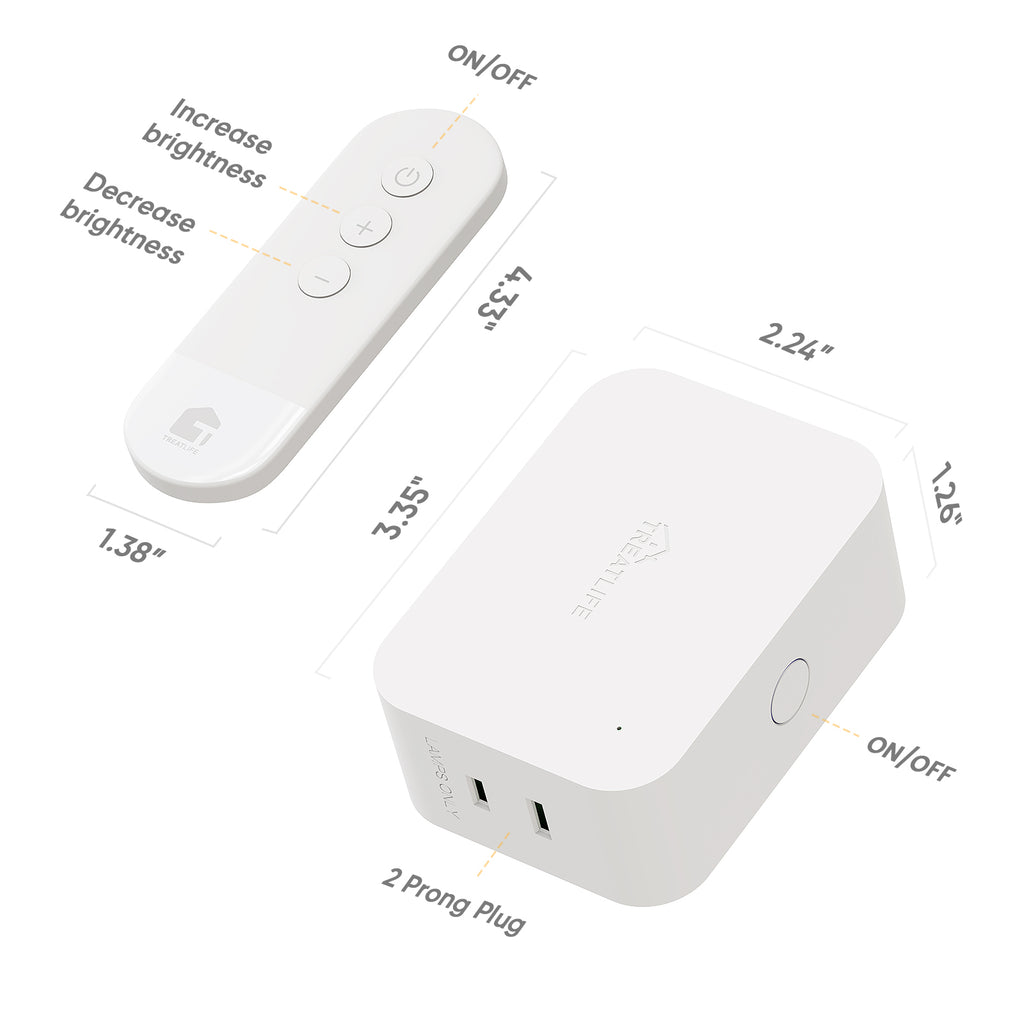 TREATLIFE 2-in-1 Dimmer Plug with Remote Up to 100FT Range for Dimmable Lights, Max Power 300W