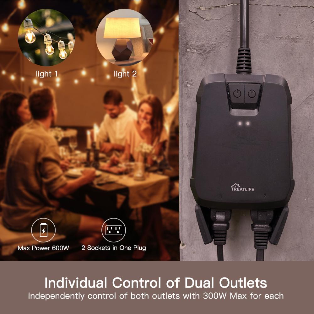 Indoor/Outdoor Smart Plug, Wi-Fi Outlet with 3 Sockets Compatible